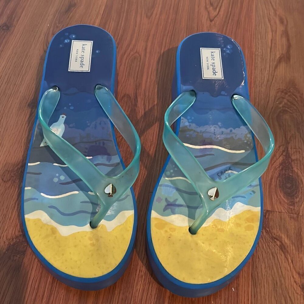 Kate Spade seas the day blue flip-flops wedge 10.5